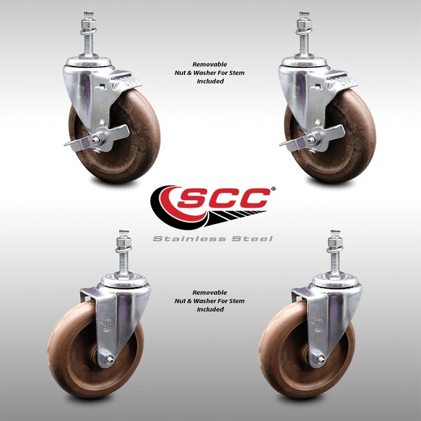 Service Caster 5 Inch SS High Temp Glass Filled Nylon 10mm Threaded Stem Caster Brake, 2PK SCC-SSTS20S514-GFNSHT-M1015-2-TLB-2 - main